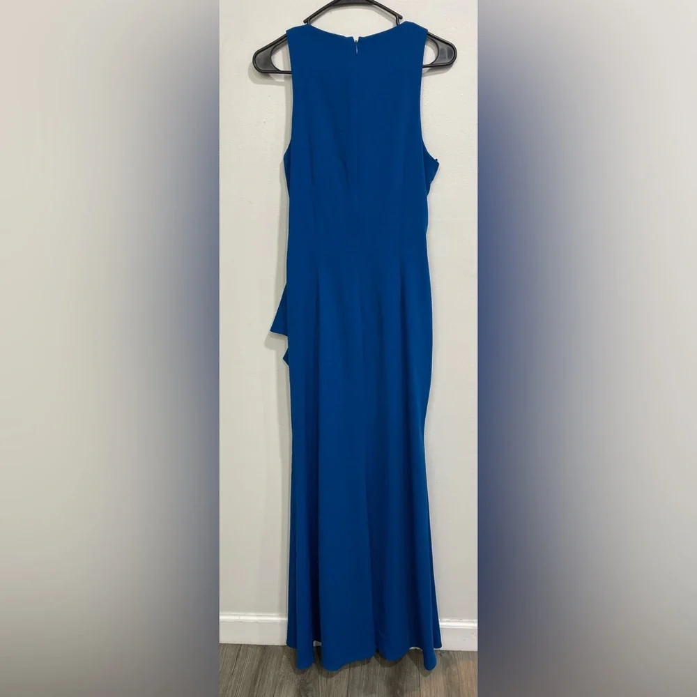 Carmen Marc Valvo Infusion Maxi Formal Sleek Evening Gown Cobalt Blue NWT SZ 8 - Picture 2 of 16